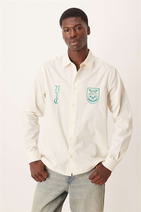 Рубашка прямого кроя с вышивкой на груди артикул 151745593