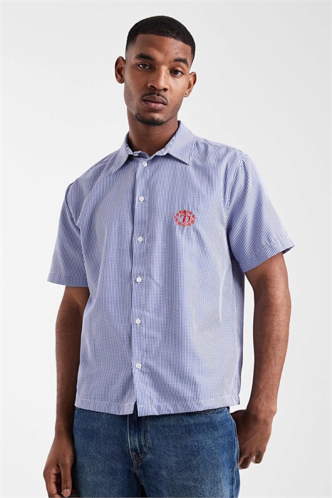 Рубашка свободного кроя в клетку с вышивкой на груди артикул 150080580