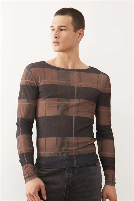 Тонкая сетчатая футболка с длинным рукавом артикул 153402927