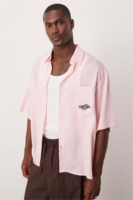 Рубашка свободного кроя в полоску с вышивкой артикул 147442893