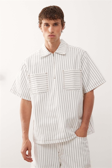 Рубашка прямого кроя из денима в тонкую полоску с застежкой-молнией co-ord артикул 149079762