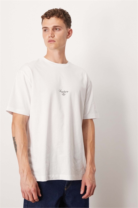 Футболка свободного кроя с принтом на груди артикул 149785531