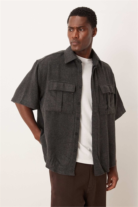 Рубашка свободного кроя из ворсистой ткани артикул 150987944