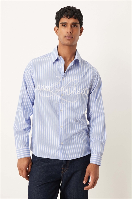 Рубашка свободного кроя в полоску с вышивкой артикул 150431578