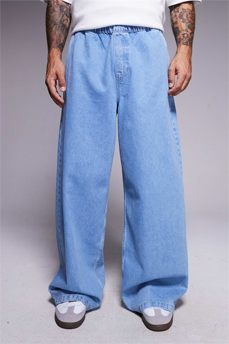 Джинсы супер-багги с эластичным поясом и внутренним шнурком, светлого цвета артикул 149830469