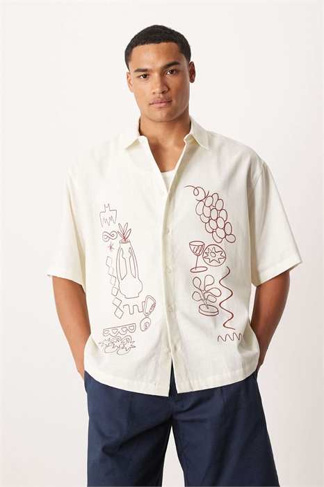 Рубашка свободного кроя с накладным принтом артикул 148257283