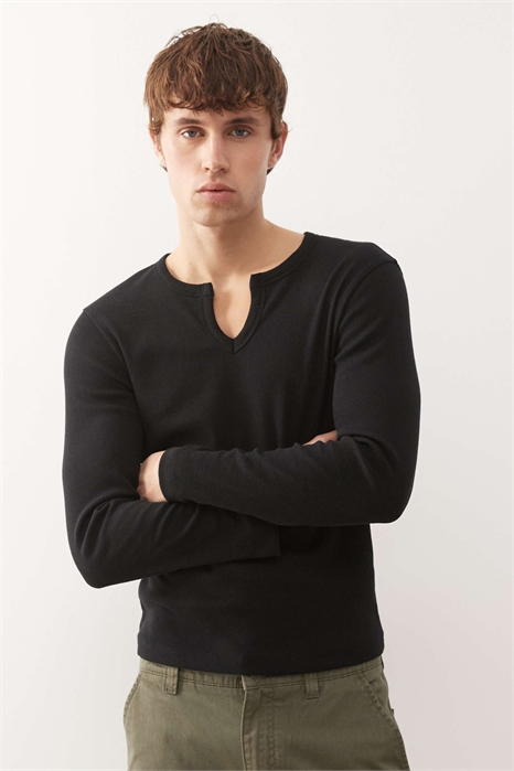 Футболка с длинным рукавом и воротником-хенли, облегающая по шее артикул 154311067