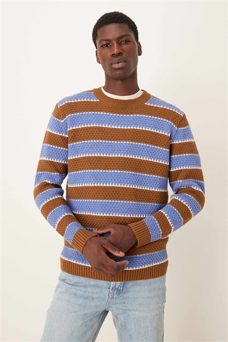 Свободный вязаный свитер с круглым вырезом и полосками артикул 151699960