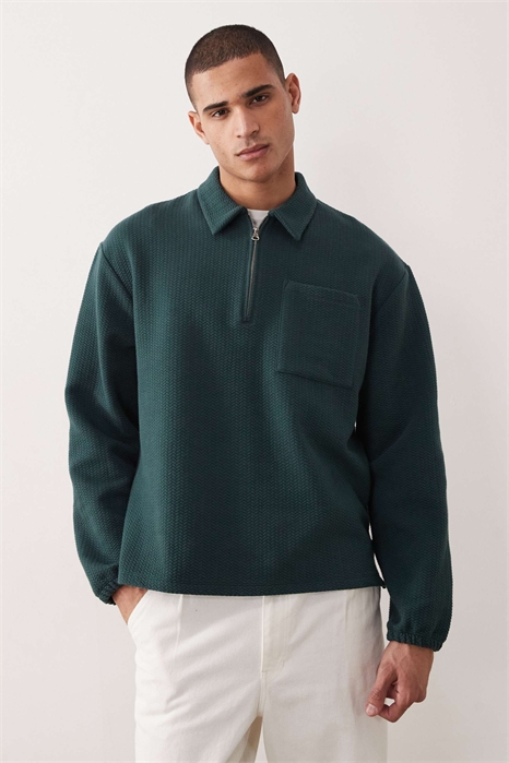 Свитшот-поло с полузастежкой-молнией свободного кроя артикул 155149087