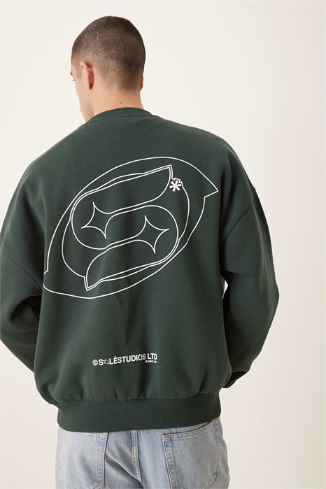 Свитшот экстремально свободного кроя с окантовкой и принтом с логотипом артикул 154235178