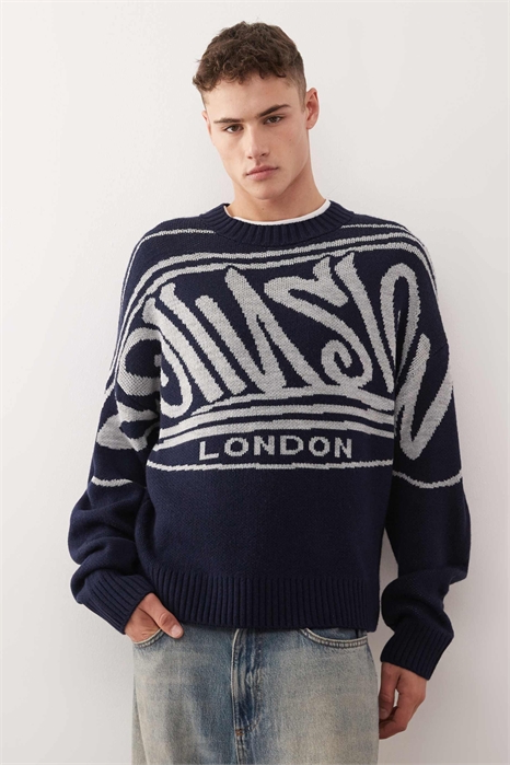 Свитер из трикотажа прямого кроя синего цвета артикул 152322633