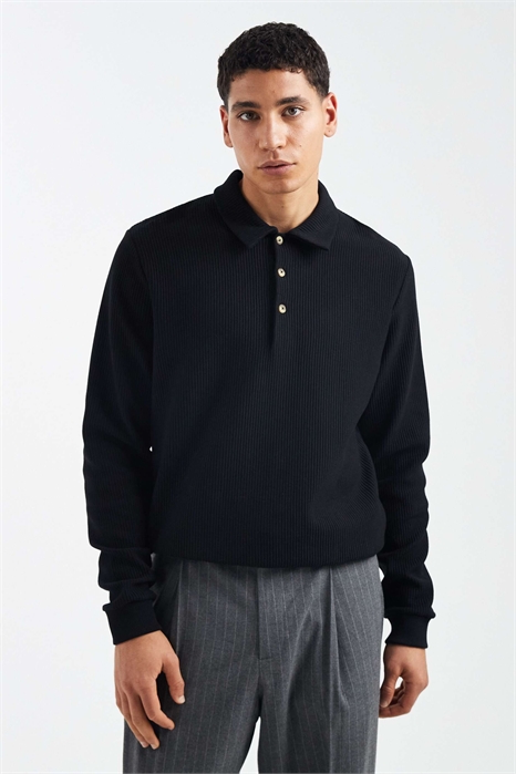 Свитшот с воротником-поло и ребристой отделкой, черный артикул 154079606