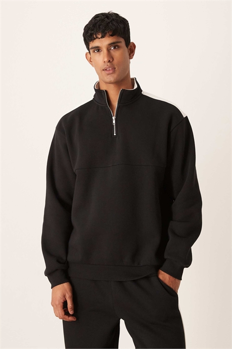 Свободная толстовка с воротником-воронкой и застежкой-молнией на четверть длины, с вставкой, выполненной методом «cut and sew» co-ord артикул 152591728