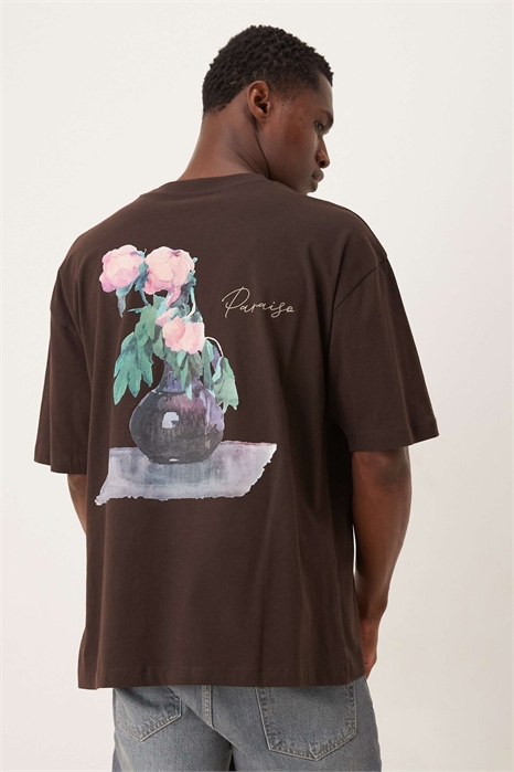 Футболка свободного кроя с нарисованным цветочным рисунком артикул 150040559