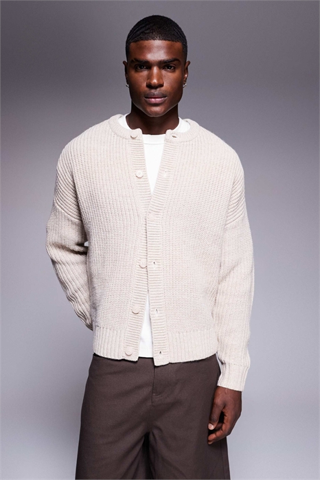 Кардиган из плотного трикотажа свободного прямого кроя с круглым вырезом артикул 142202062