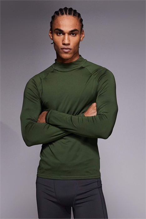 Футболка с высоким воротником и длинными рукавами для тренировок, с эффектом быстрого высыхания и облегающим кроем артикул 151779181