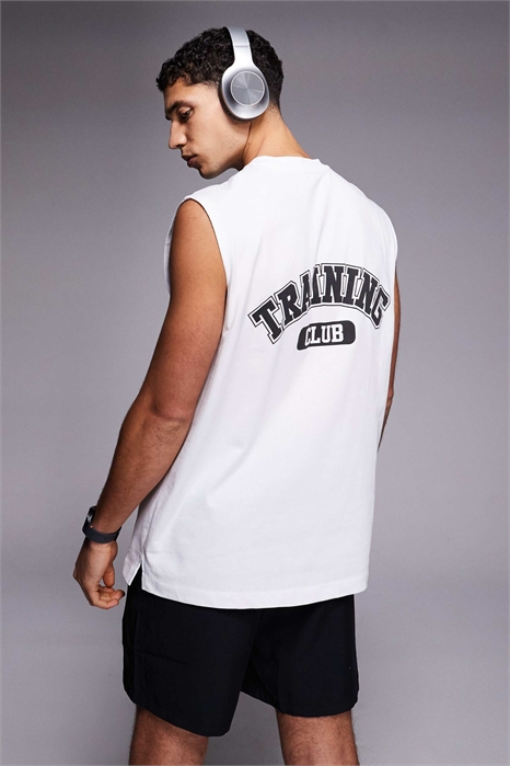 Футболка-майка для тренировок из плотного хлопка свободного кроя с принтом на спине и технологией быстрого высыхания артикул 146700296