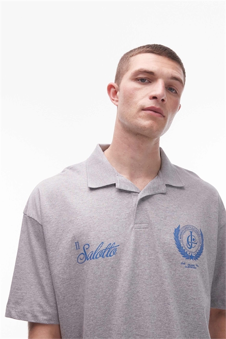 Поло прямого кроя с короткими рукавами и принтом на груди артикул 142203285