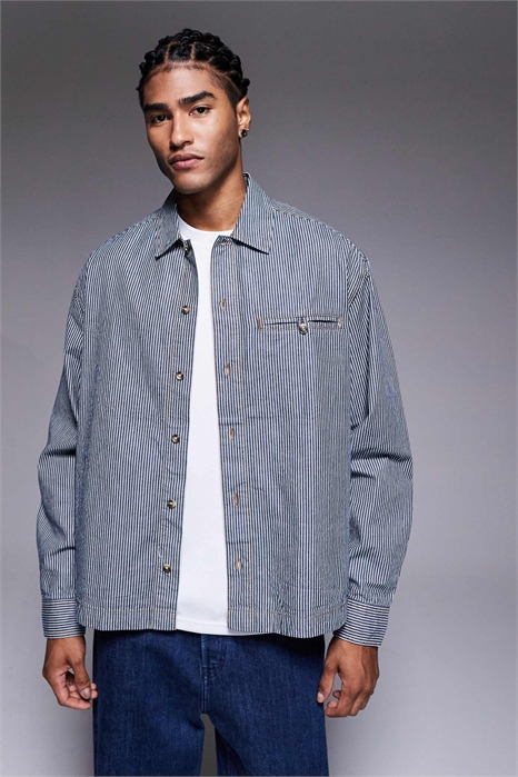 Рубашка из джинсовой ткани с широкими полосками артикул 149136752