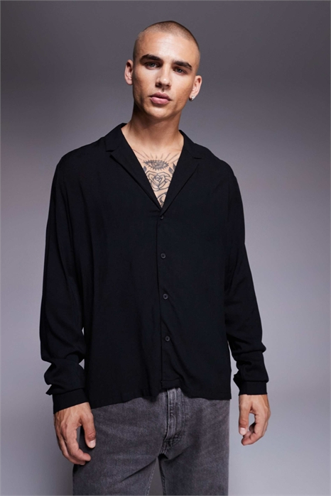 Рубашка прямого кроя с низким воротником-ревер артикул 140044320