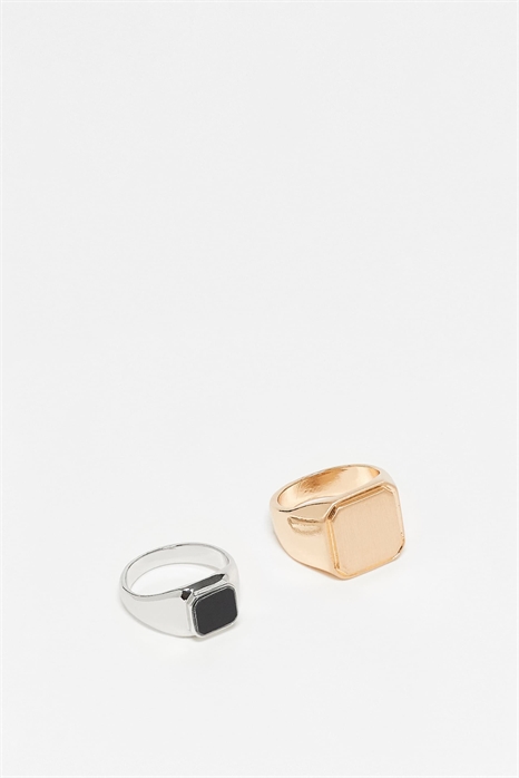 Набор из 2 перстней с печаткой и черным камнем артикул 140699655