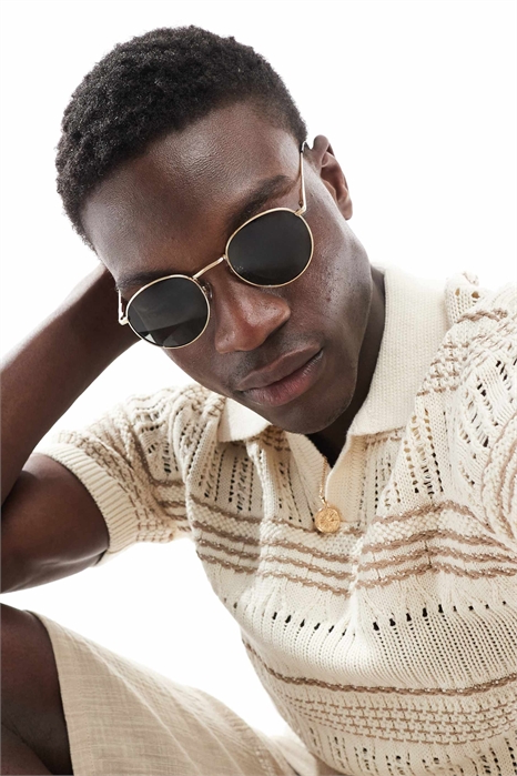 Круглые металлические солнцезащитные очки в стиле 90-х с дымчатыми стеклами артикул 140415781