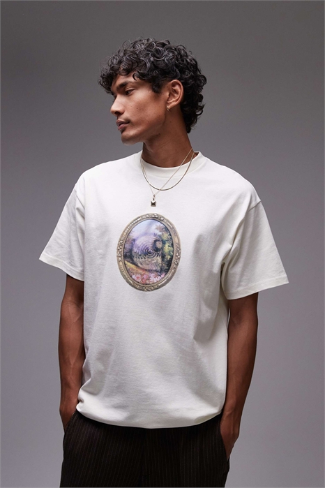 Футболка свободного кроя с зеркальным принтом артикул 146695401