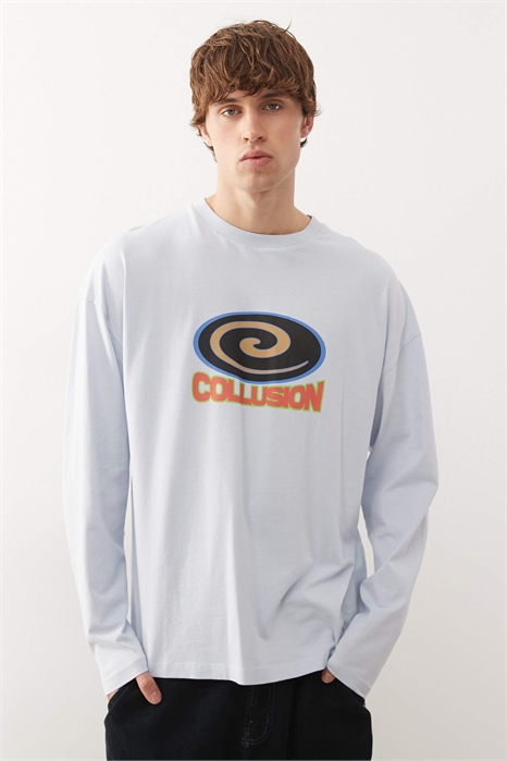 Детская футболка голубого цвета с длинными рукавами и принтом артикул 151669137