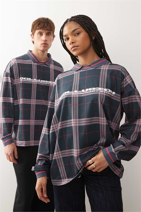 Универсальная футболка с длинным рукавом в клетку артикул 151558749