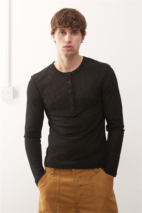Футболка с длинными рукавами, сетчатая, с воротником-хенли и пуговицами артикул 152350794