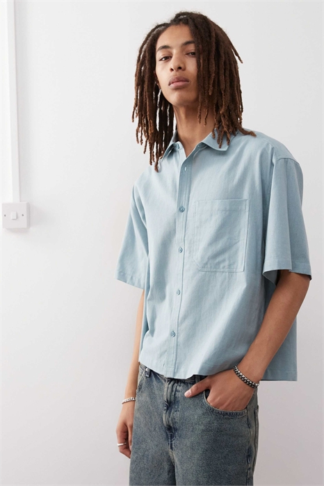 Рубашка с короткими рукавами в стиле «бокси» из льна артикул 145748018