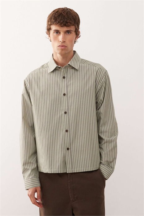 Рубашка прямого кроя с длинными рукавами в полоску артикул 147903181