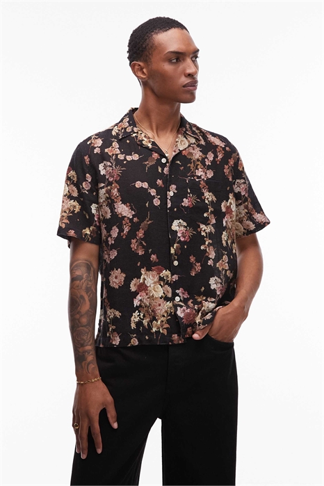 Рубашка с цветочным принтом и короткими рукавами артикул 150230600