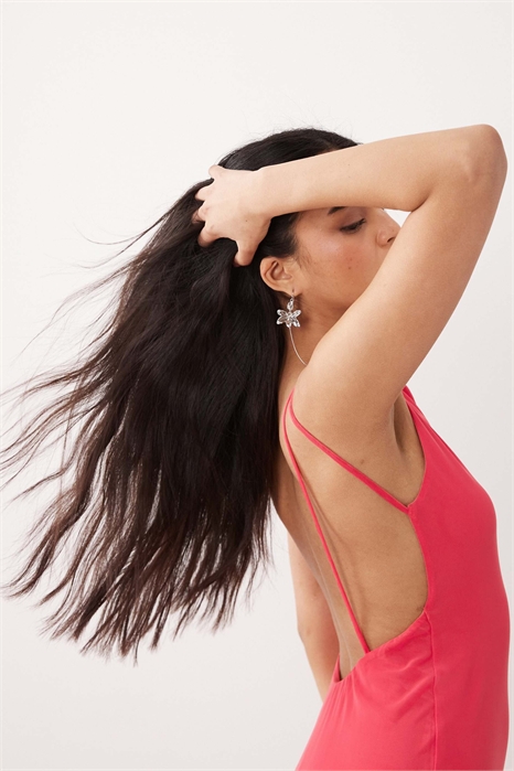 Макси-платье из сетчатого материала с высоким воротником, открытой спиной и двойными бретелями артикул 156005784