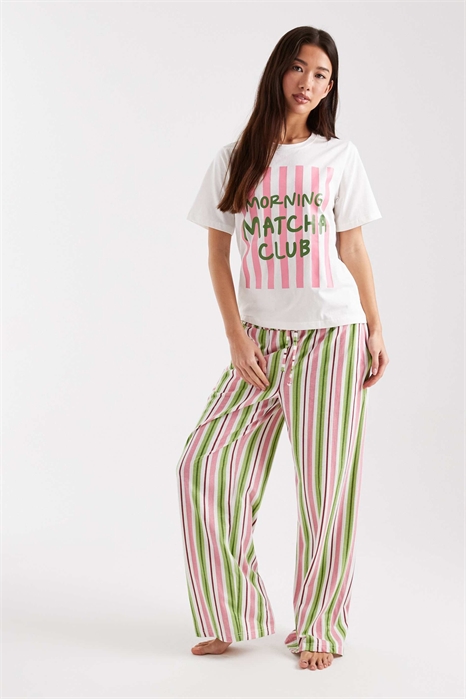 Комплект пижамы из полосатой футболки с принтом «матча» артикул 148819039