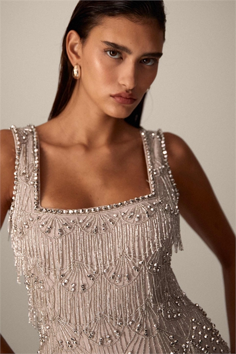 Топ с квадратным вырезом и бахромой из жемчужных бусин артикул 149432345