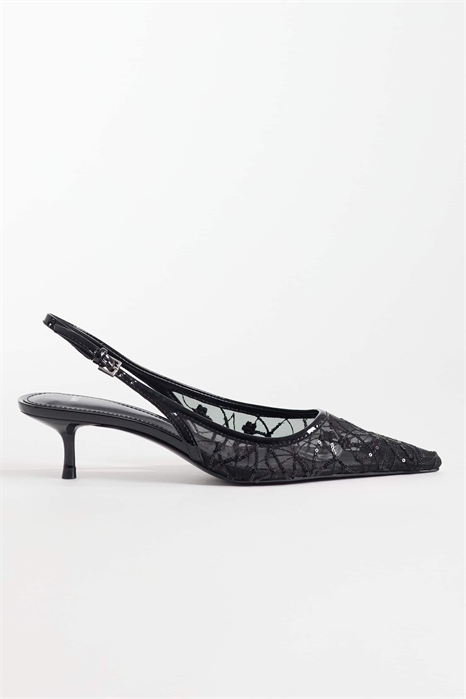 Туфли-слингбеки с заостренным каблуком и кружевной отделкой артикул 156221494