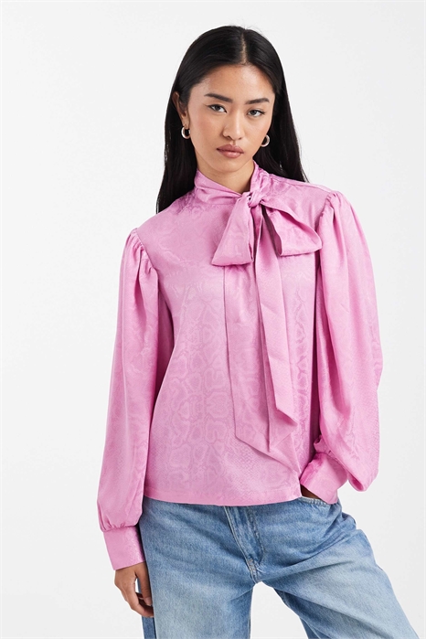 Блузка с жакардовым принтом в виде животных и завязками на шее артикул 152802735