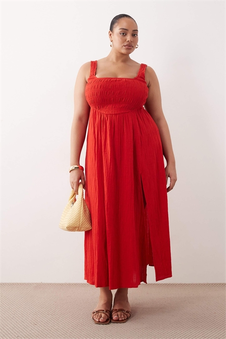 Эксклюзивное предложение от ASOS DESIGN Curve: пляжное макси-платье Selina из фактурного хлопка с драпировкой артикул 153992395