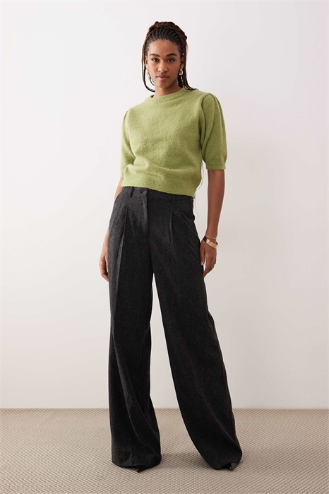 Брюки с высокой талией, широкими брючинами и фактурной отделкой артикул 151091670