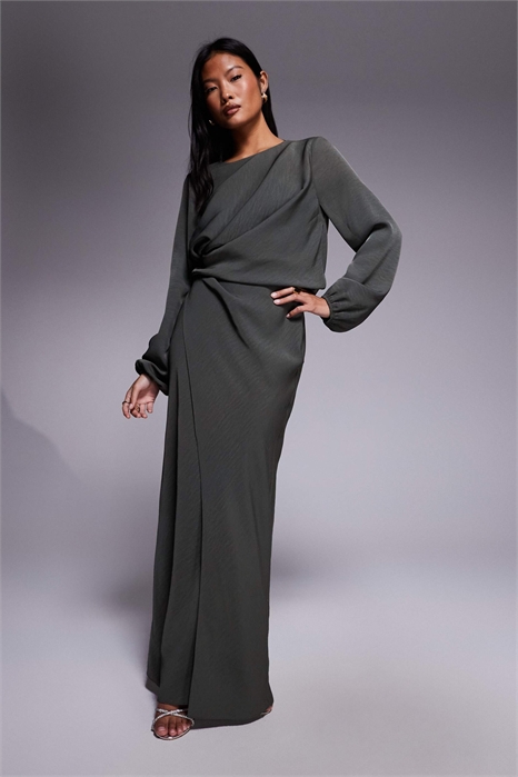 ASOS DESIGN — макси-платье с длинными рукавами, закрученной талией и открытой спиной, для миниатюрных девушек артикул 151640801