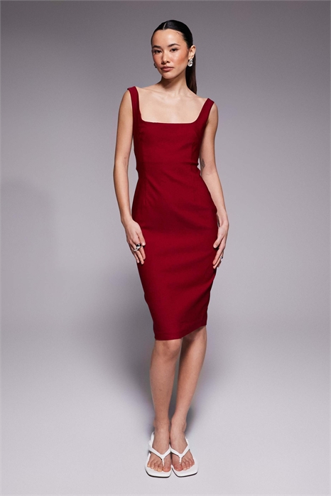 Платье-миди облегающего кроя с квадратным вырезом из бенгалина артикул 153148526