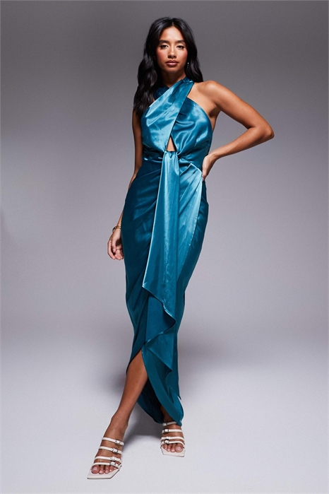 Платье с завязками на шее и юбкой-парео артикул 151217896