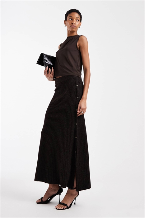 Средней длины юбка из ребристого трикотажа с застежкой на пуговицы сбоку артикул 150747218