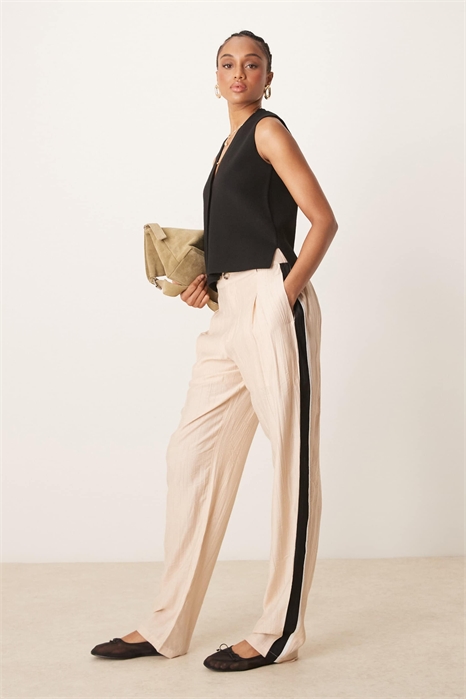 Брюки с высокой талией и контрастными вставками артикул 141007682