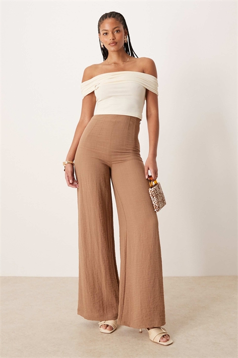 ASOS DESIGN — брюки с высокой талией и корсетной линией из смешанного льна с эффектом гофрирования для высоких артикул 143752105