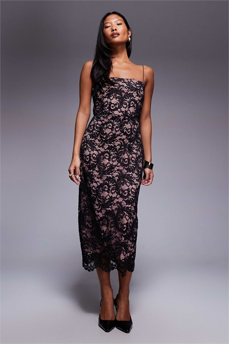 Кружевное платье средней длины на тонких бретелях артикул 153229094