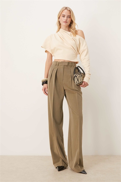 Высокие брюки с широкими брючинами и складками артикул 149859076