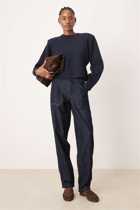 Джинсы-бочки с высокой талией и декоративными швами артикул 149248938