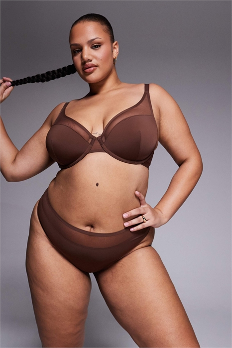 ASOS DESIGN Curve Ella — стринги из микрофибры с высокой талией и высоким вырезом, с сетчатыми вставками артикул 149860131